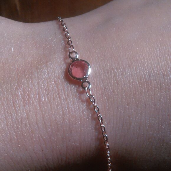 Beveled Pink Glass Ion Plated Rose Gold Stainless Steel Station Bracelet - Picture 2 of 10